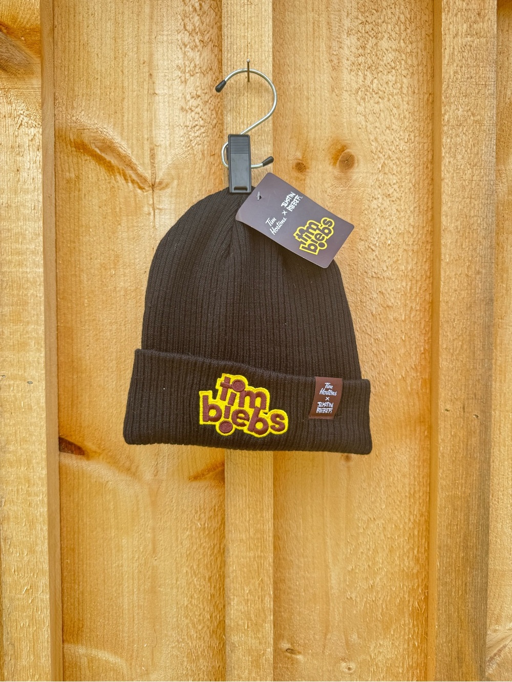 Justin Bieber Kids Black Beanie with Yellow Logo Patch